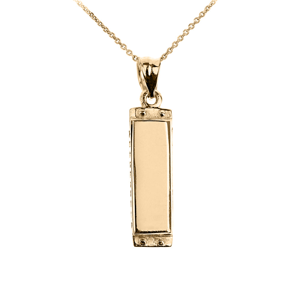 Solid Gold Music Charm Harmonica Pendant Necklace