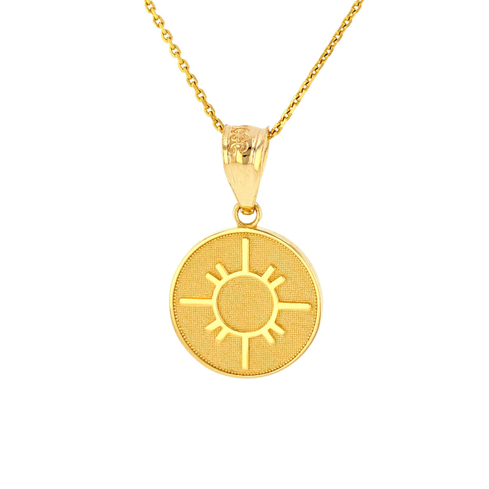 Solid Gold Native American Geometric Sun Symbol Dainty Disc Medallion Pendant Necklace