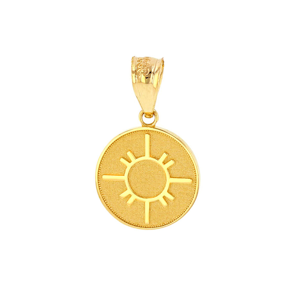 Solid Gold Native American Geometric Sun Symbol Dainty Disc Medallion Pendant Necklace, view 2