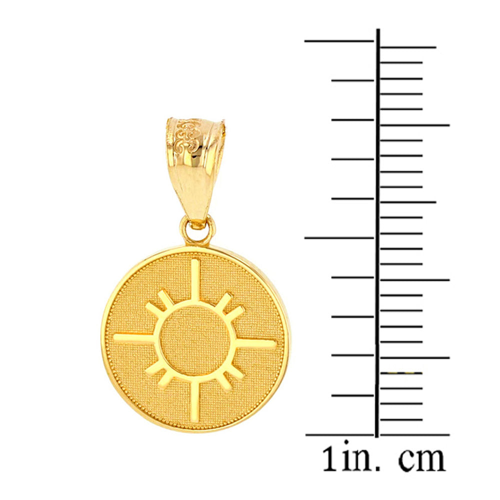 Solid Gold Native American Geometric Sun Symbol Dainty Disc Medallion Pendant Necklace, view 3