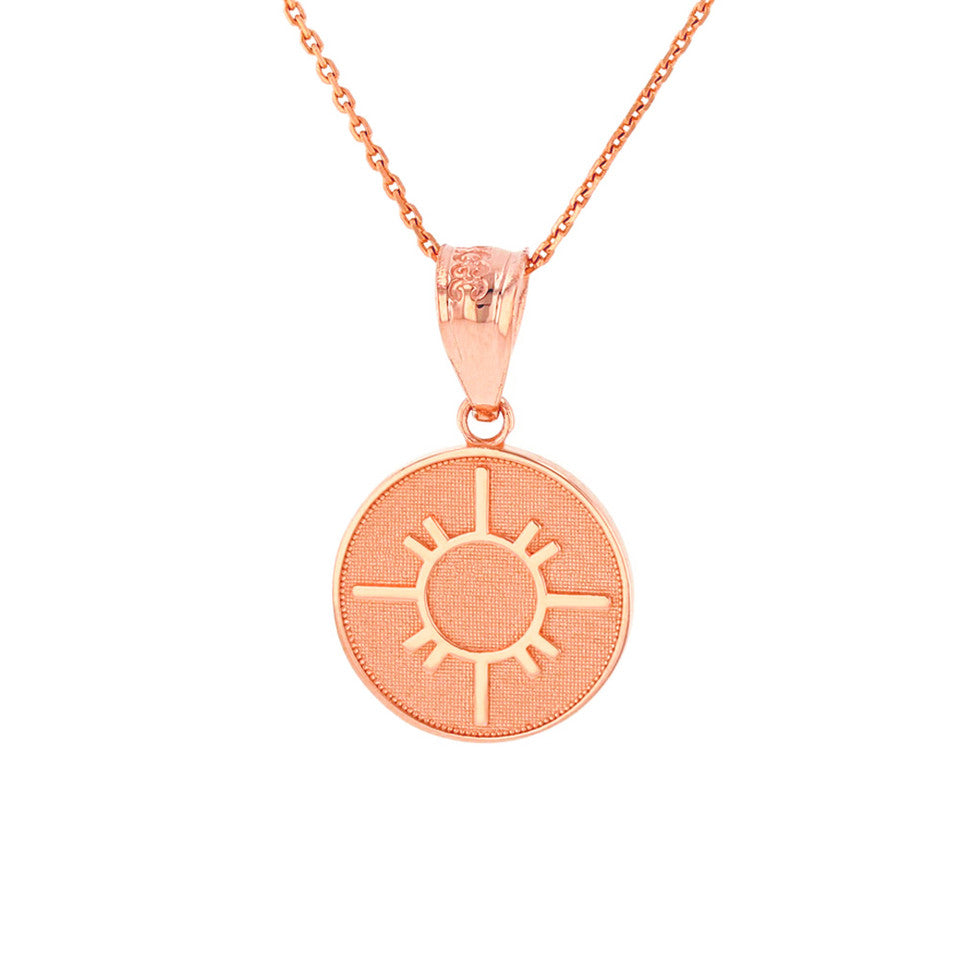 Solid Gold Native American Geometric Sun Symbol Dainty Disc Medallion Pendant Necklace, view 5