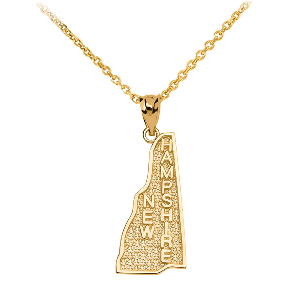 Solid Gold New Hampshire State Map Pendant Necklace
