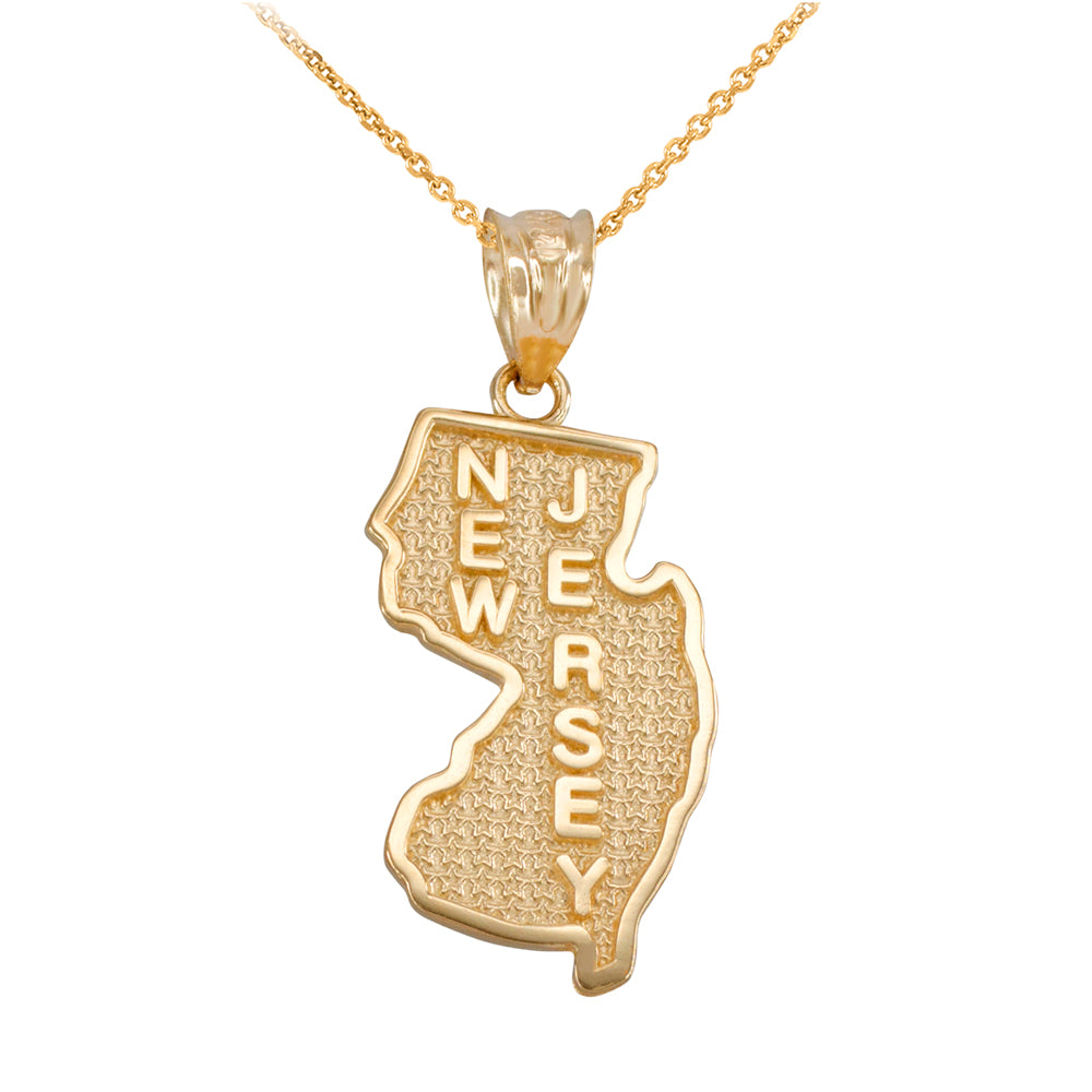 Solid Gold New Jersey State Map Pendant Necklace