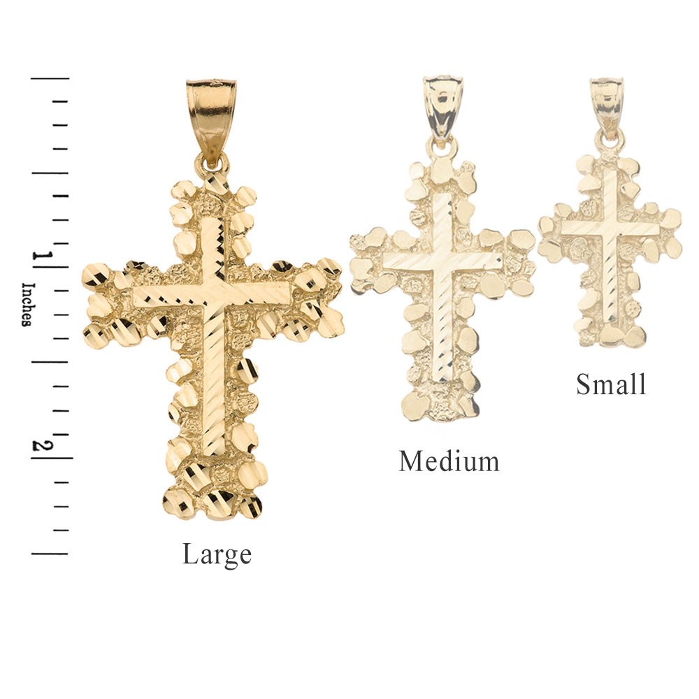 Solid Gold Nugget Cross Pendant Necklace 2.30" (Large), view 2
