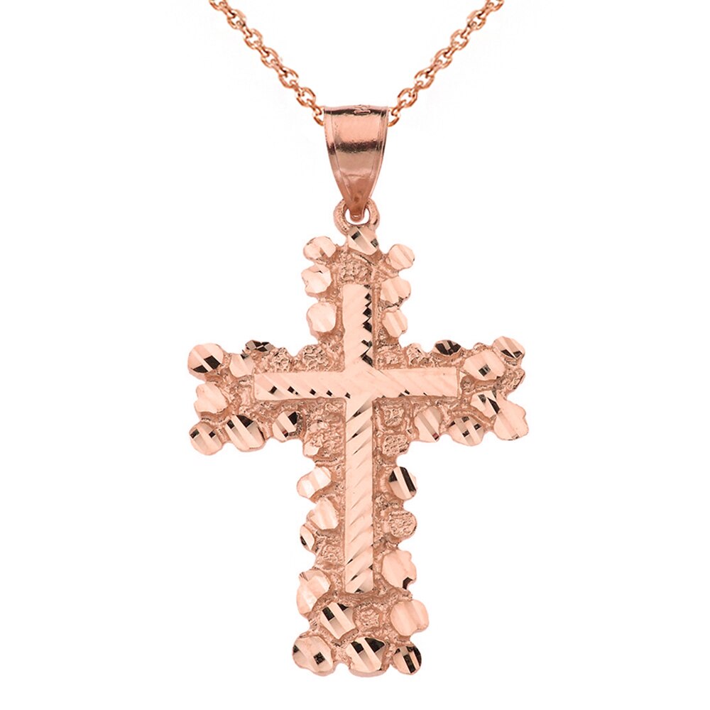 Solid Gold Nugget Cross Pendant Necklace 2.30" (Large), view 3