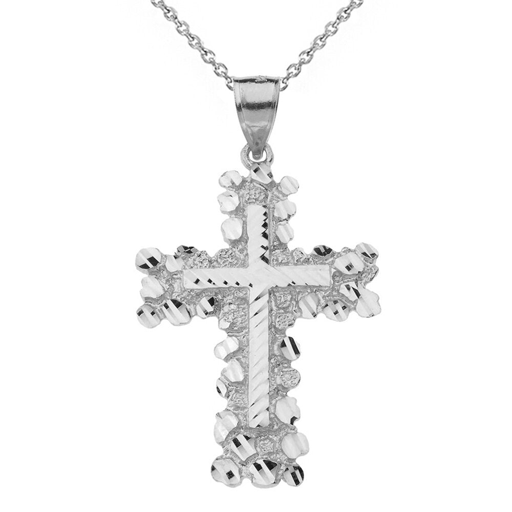 Solid Gold Nugget Cross Pendant Necklace 2.30" (Large), view 4