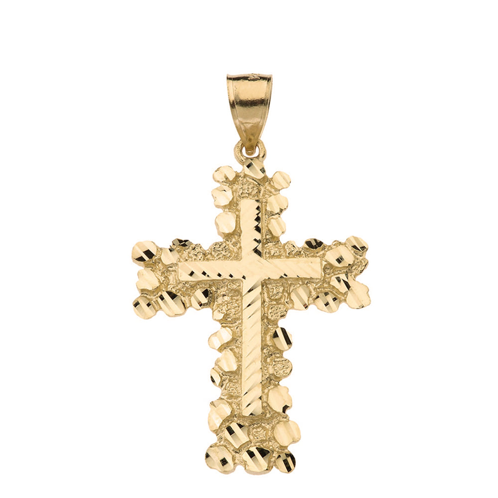 Solid Gold Nugget Cross Pendant Necklace 2.30" (Large), view 5