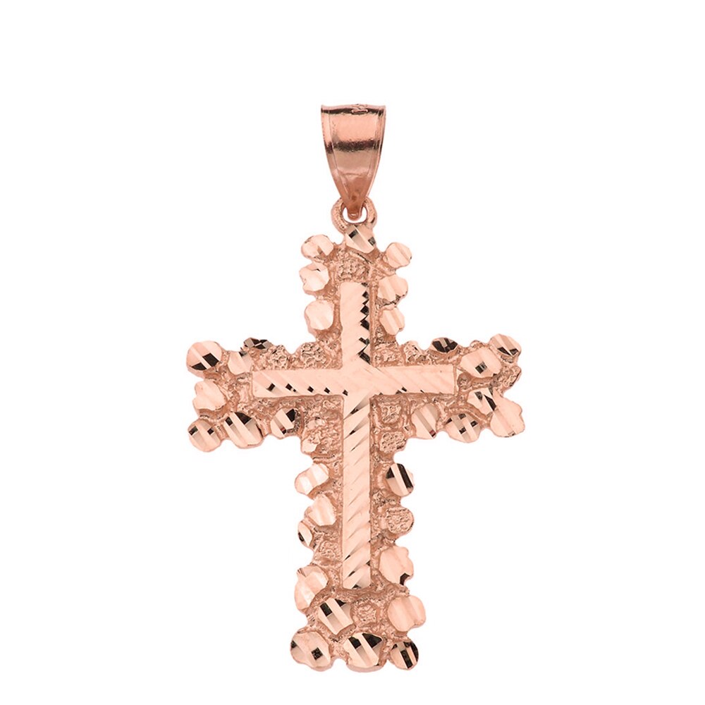 Solid Gold Nugget Cross Pendant Necklace 2.30" (Large), view 6