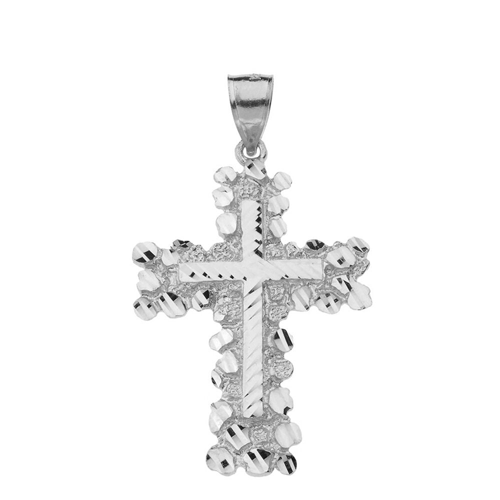 Solid Gold Nugget Cross Pendant Necklace 2.30" (Large), view 8