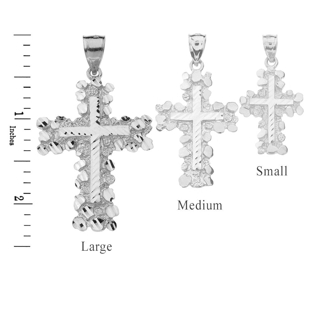 Solid Gold Nugget Cross Pendant Necklace 2.30" (Large), view 9