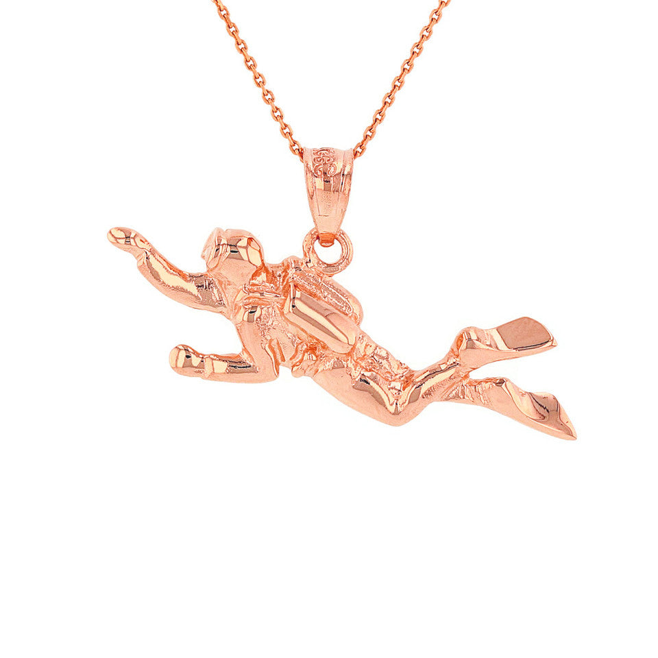 Solid Gold Ocean Scuba Diver Underwater Exploration Pendant Necklace, view 2