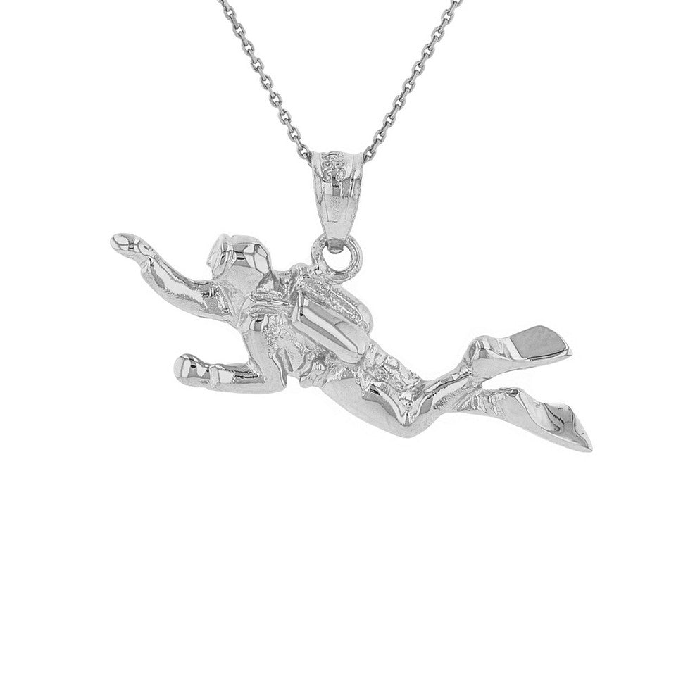 Solid Gold Ocean Scuba Diver Underwater Exploration Pendant Necklace, view 3