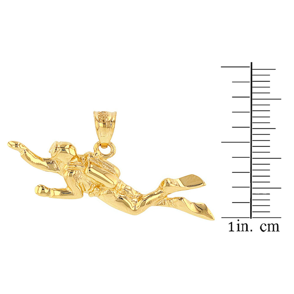 Solid Gold Ocean Scuba Diver Underwater Exploration Pendant Necklace, view 4