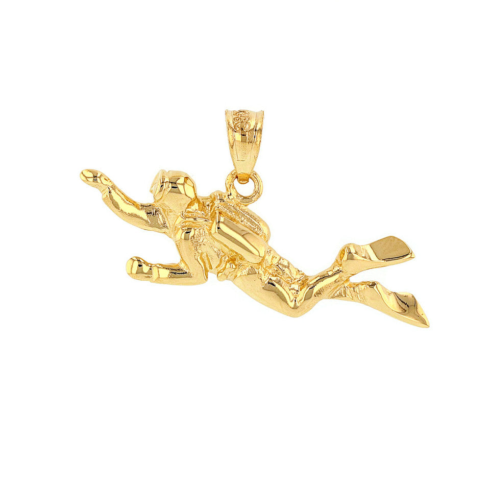 Solid Gold Ocean Scuba Diver Underwater Exploration Pendant Necklace, view 5