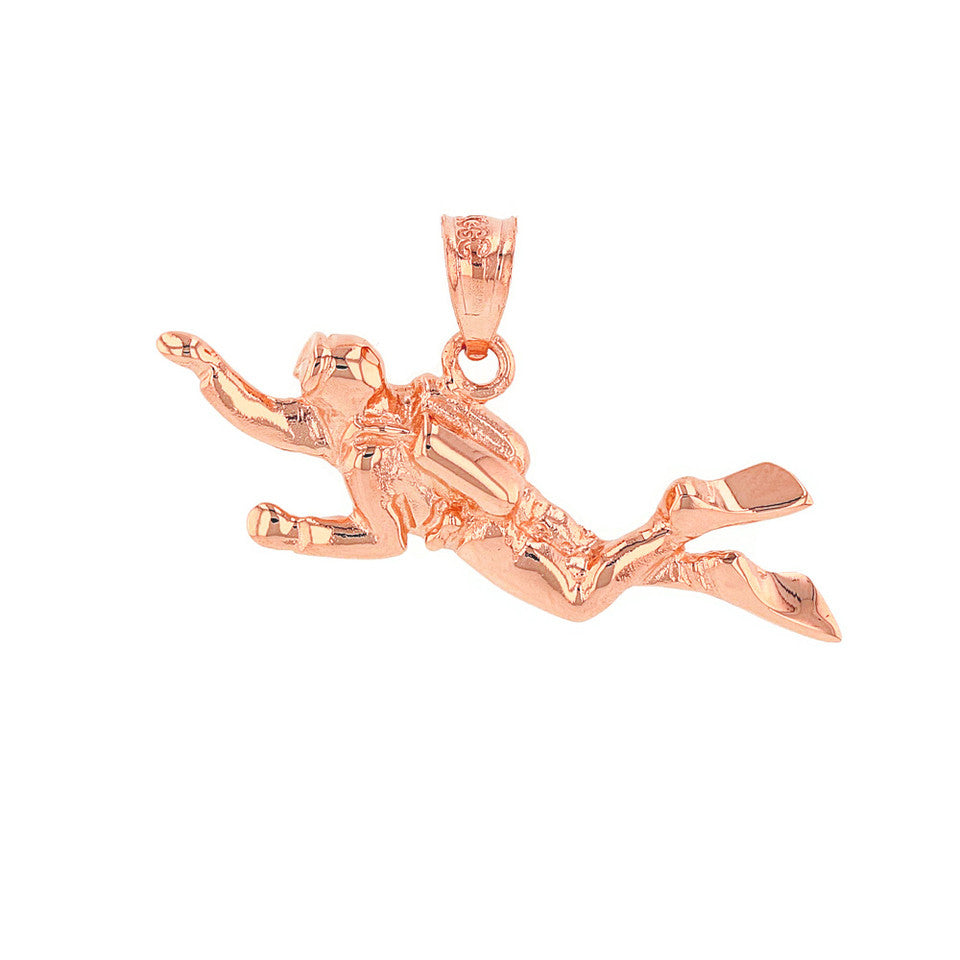 Solid Gold Ocean Scuba Diver Underwater Exploration Pendant Necklace, view 7