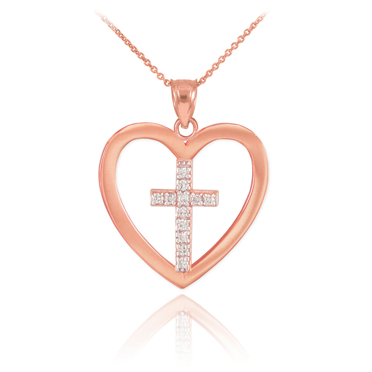 Solid Gold Open Heart Diamond Cross Pendant Necklace, view 2