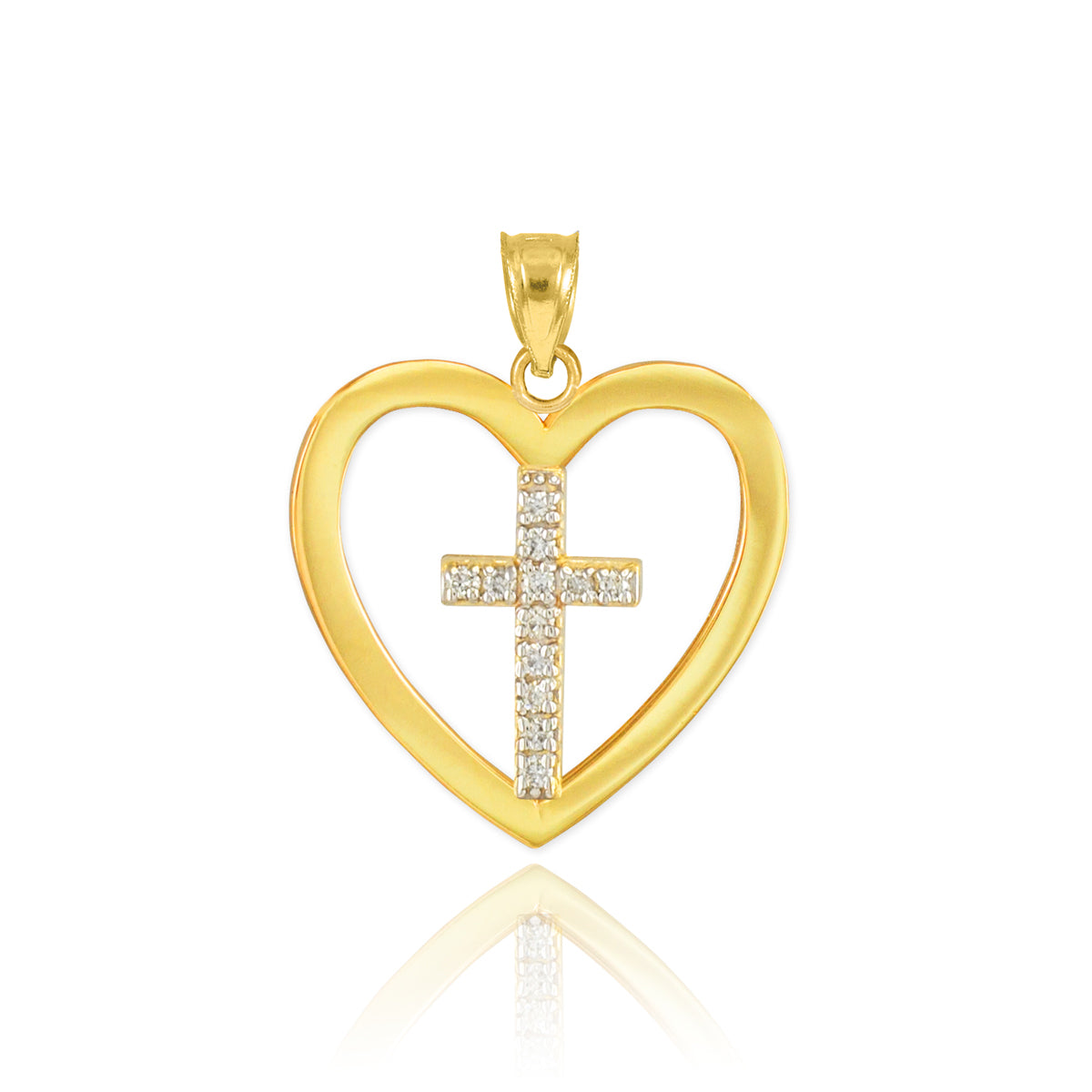 Solid Gold Open Heart Diamond Cross Pendant Necklace, view 4