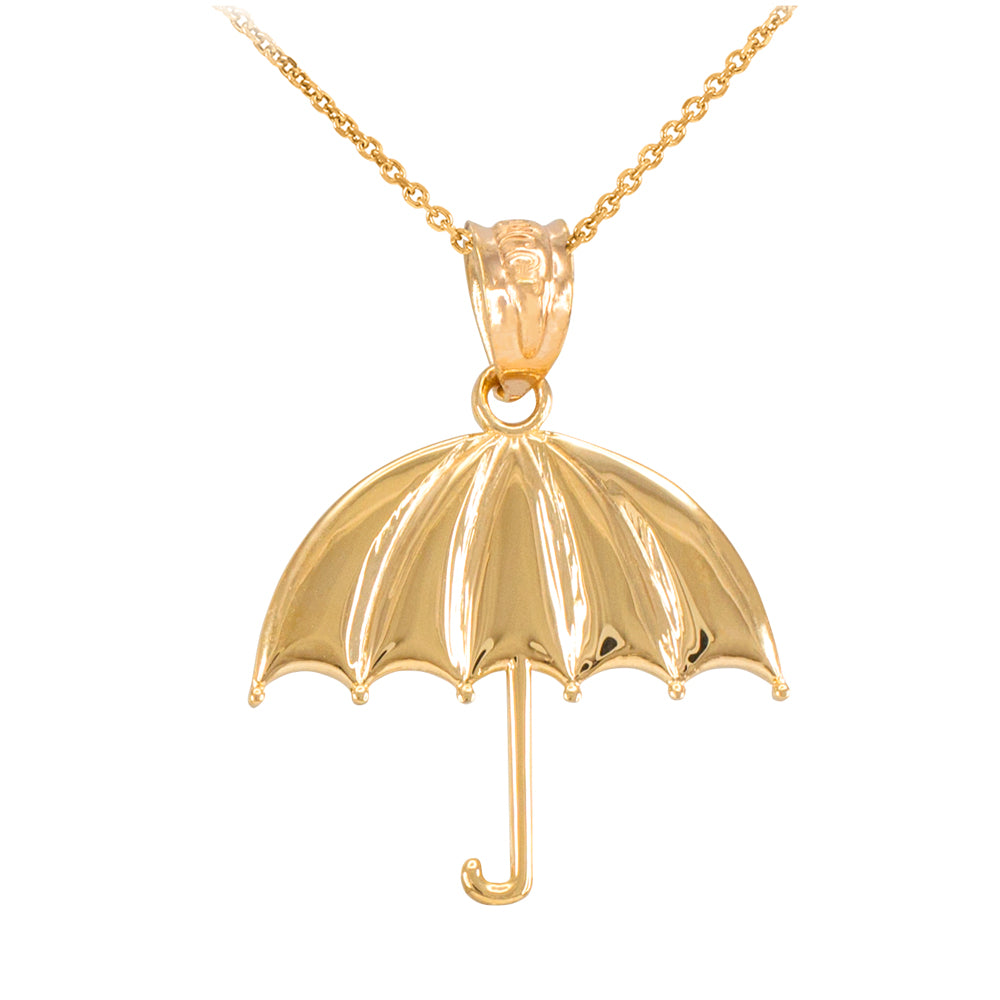 Solid Gold Open Umbrella Pendant Necklace