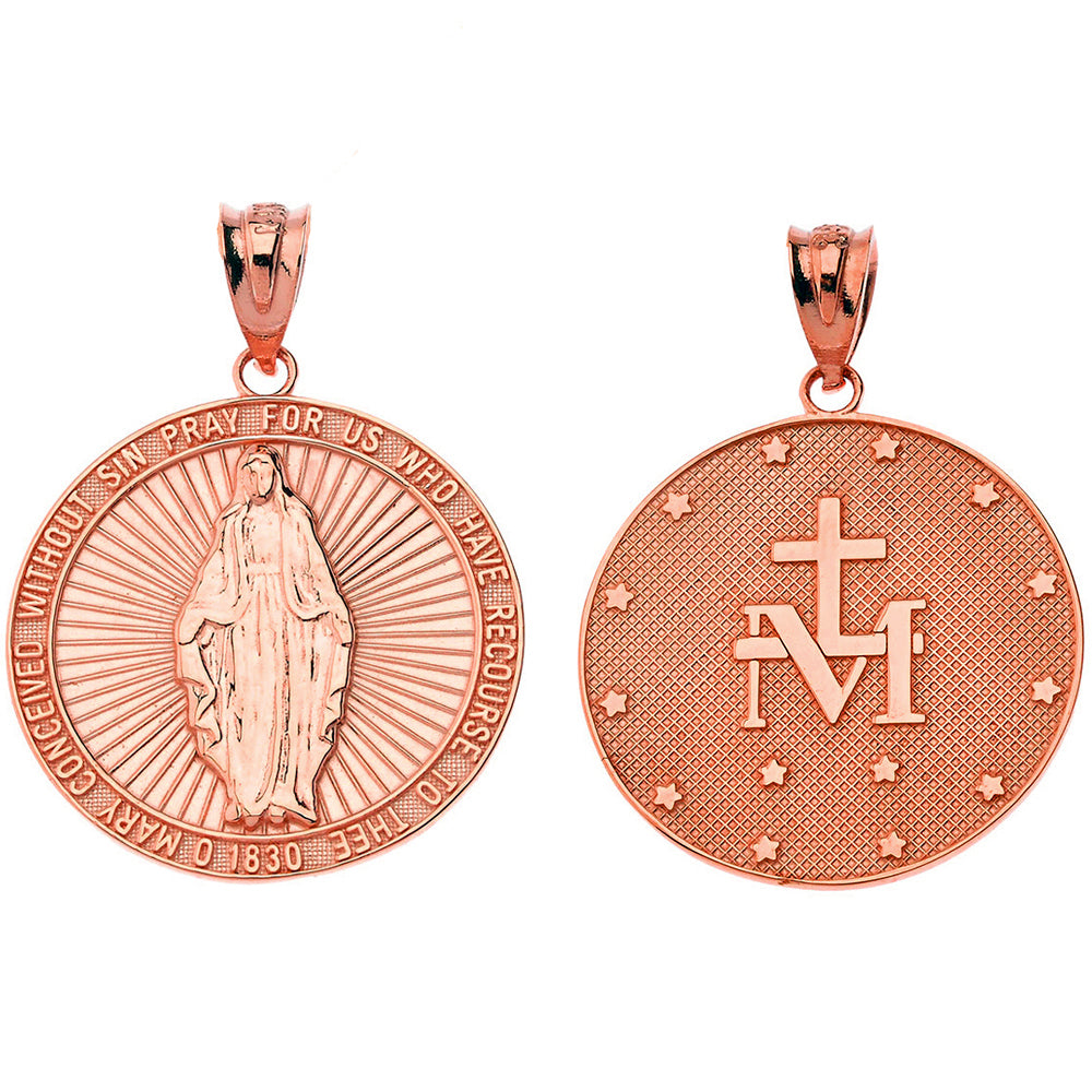 Solid Gold Our Lady of Graces Miraculous Medal Pendant Necklace, view 4
