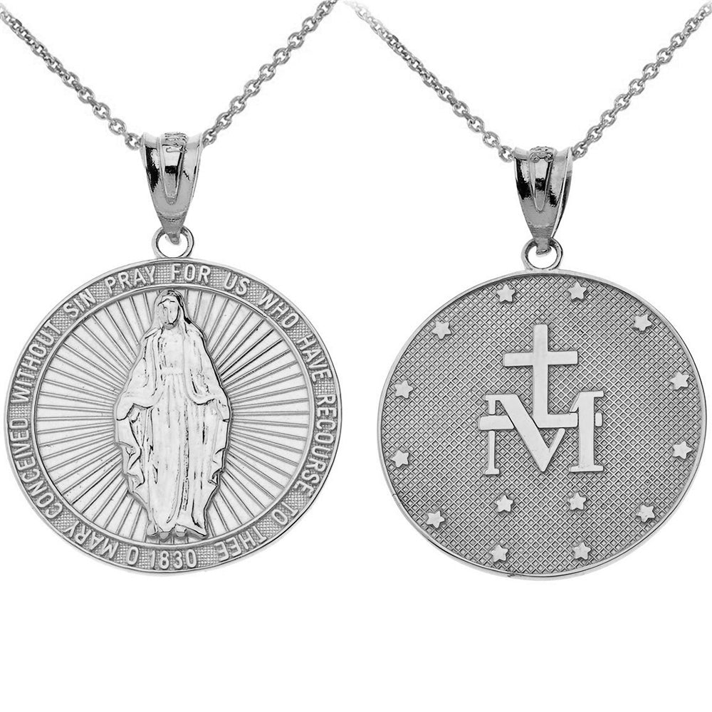 Solid Gold Our Lady of Graces Miraculous Medal Pendant Necklace, view 5