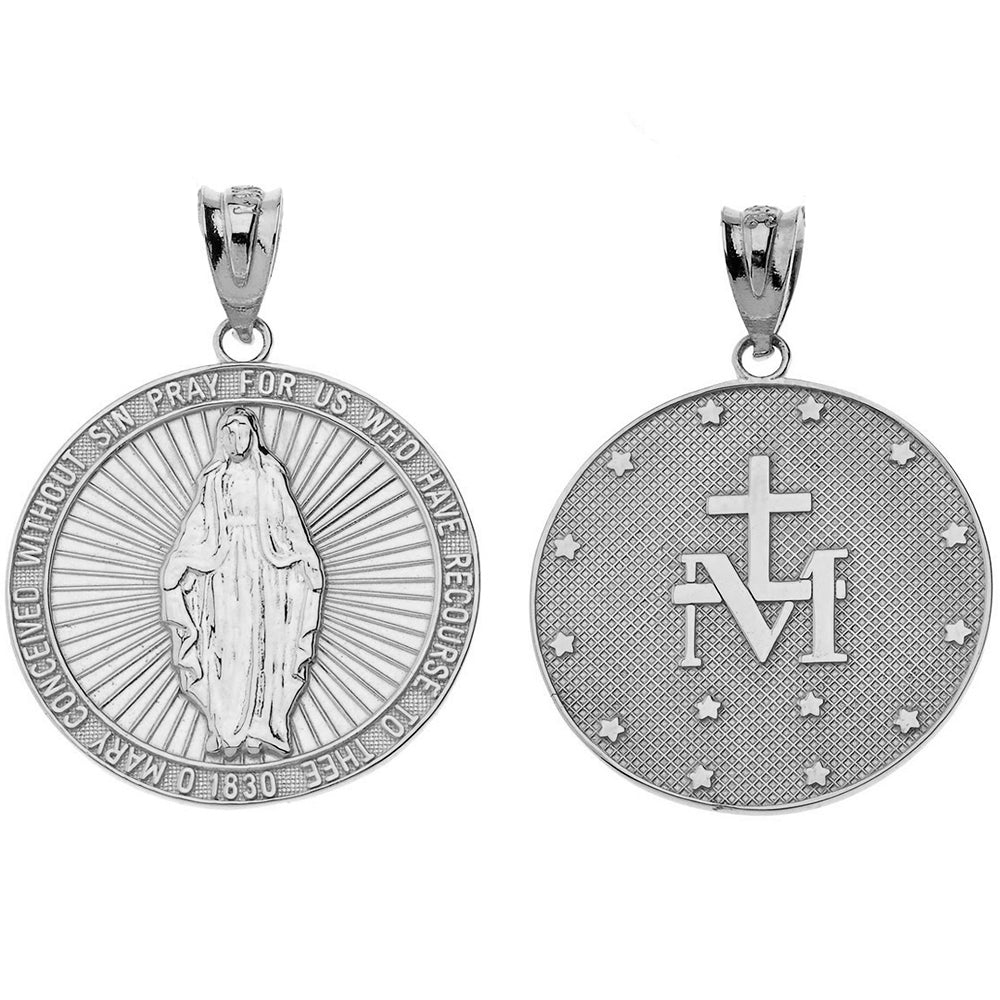 Solid Gold Our Lady of Graces Miraculous Medal Pendant Necklace, view 6