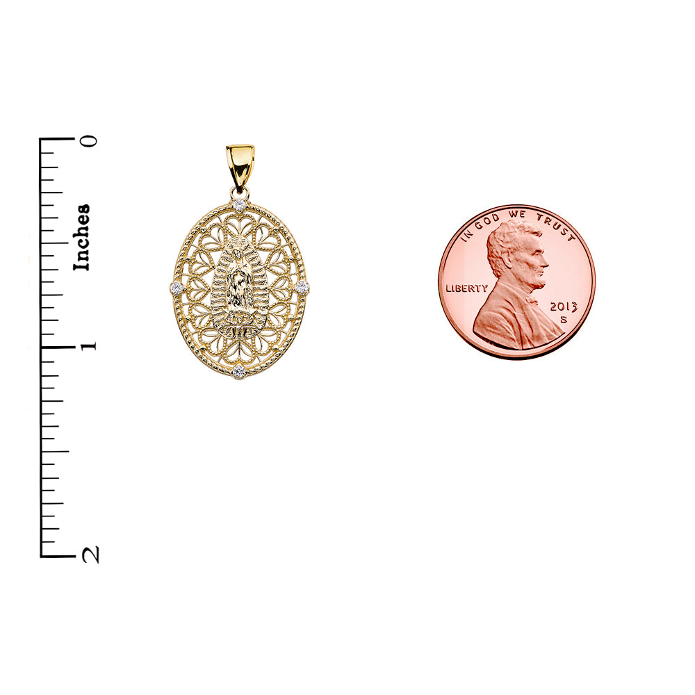 Solid Gold Our Lady of Guadalupe Pendant Necklace With Diamond Side Stones, view 5