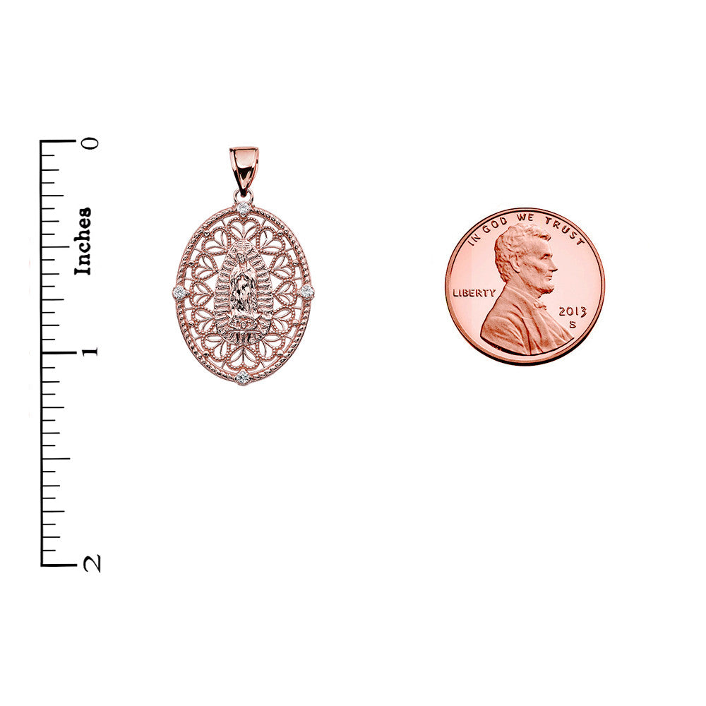 Solid Gold Our Lady of Guadalupe Pendant Necklace With Diamond Side Stones, view 7