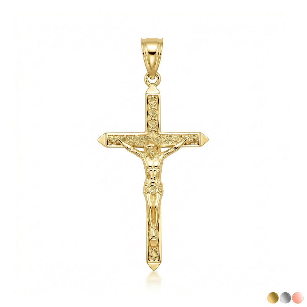 Solid Gold Passion Cross Crucifix Pendant Necklace 1.23" (31 mm)