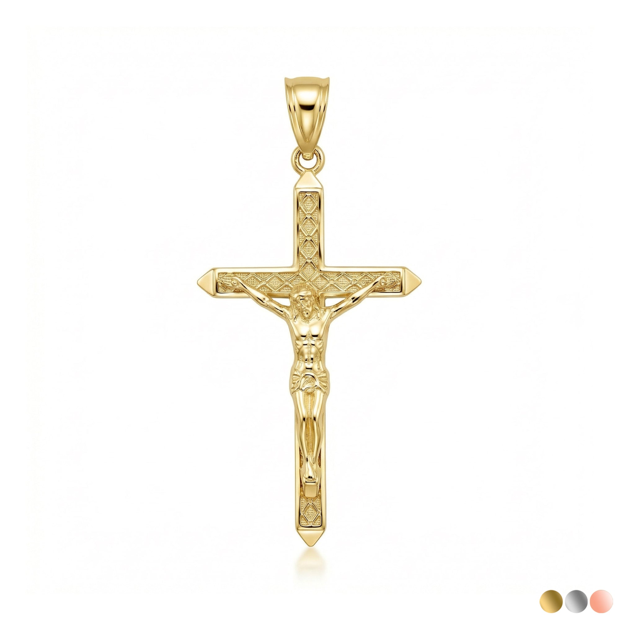 Solid Gold Passion Cross Crucifix Pendant Necklace 1.23" (31 mm)
