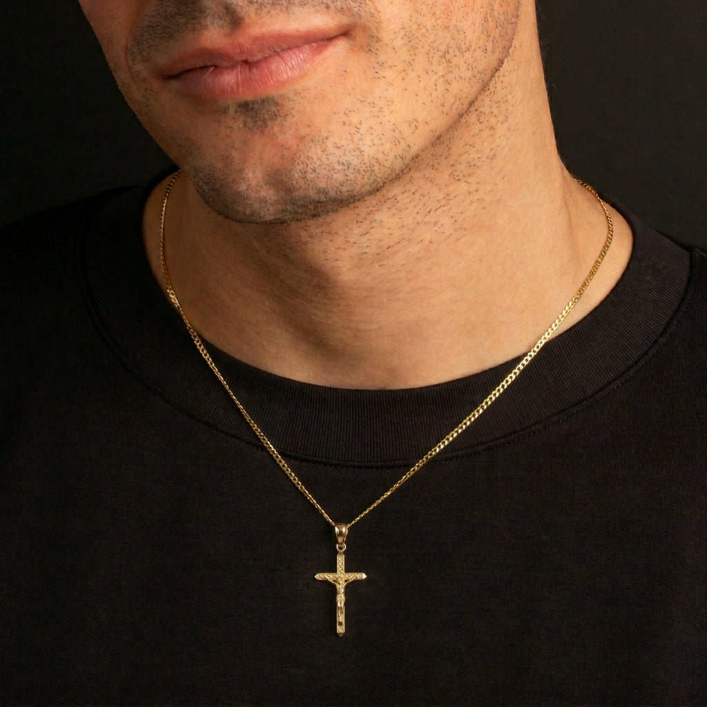 Solid Gold Passion Cross Crucifix Pendant Necklace 1.23" (31 mm), view 3