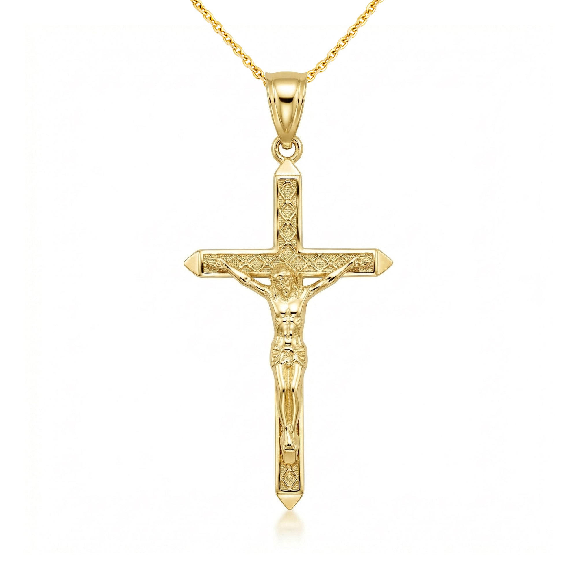 Solid Gold Passion Cross Crucifix Pendant Necklace 1.23" (31 mm), view 5
