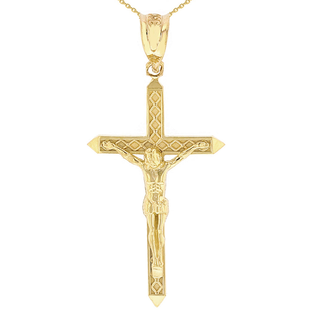 Solid Gold Passion Cross Crucifix Pendant Necklace 1.63" (41 mm)