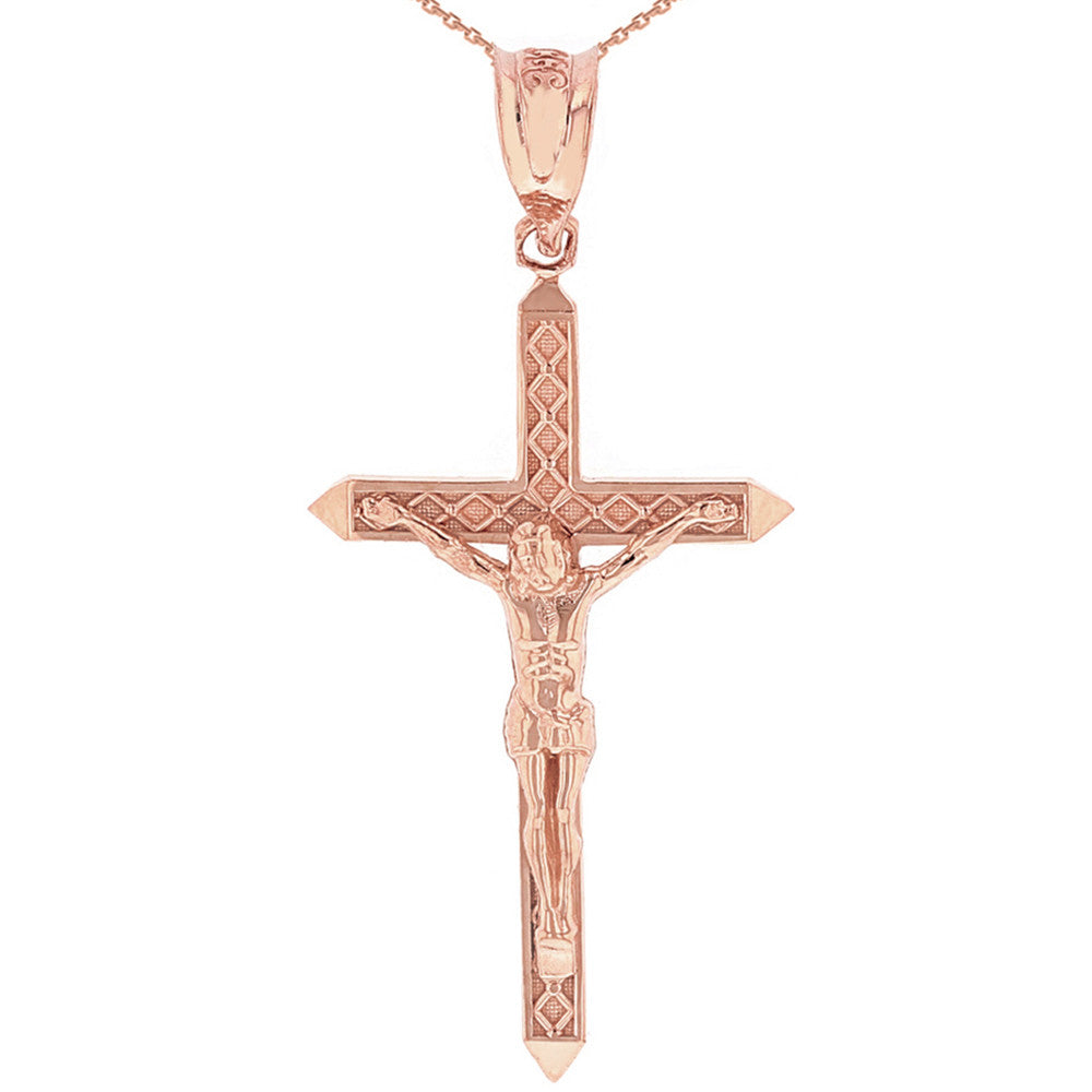Solid Gold Passion Cross Crucifix Pendant Necklace 1.63" (41 mm), view 3