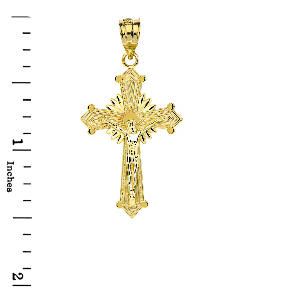 Solid Gold Passion Crucifix with Halo Pendant Necklace, view 2