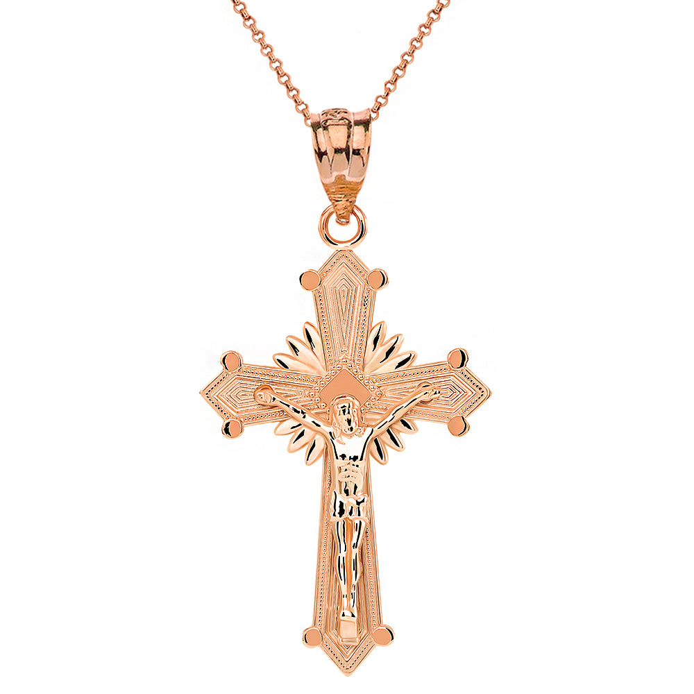 Solid Gold Passion Crucifix with Halo Pendant Necklace, view 3