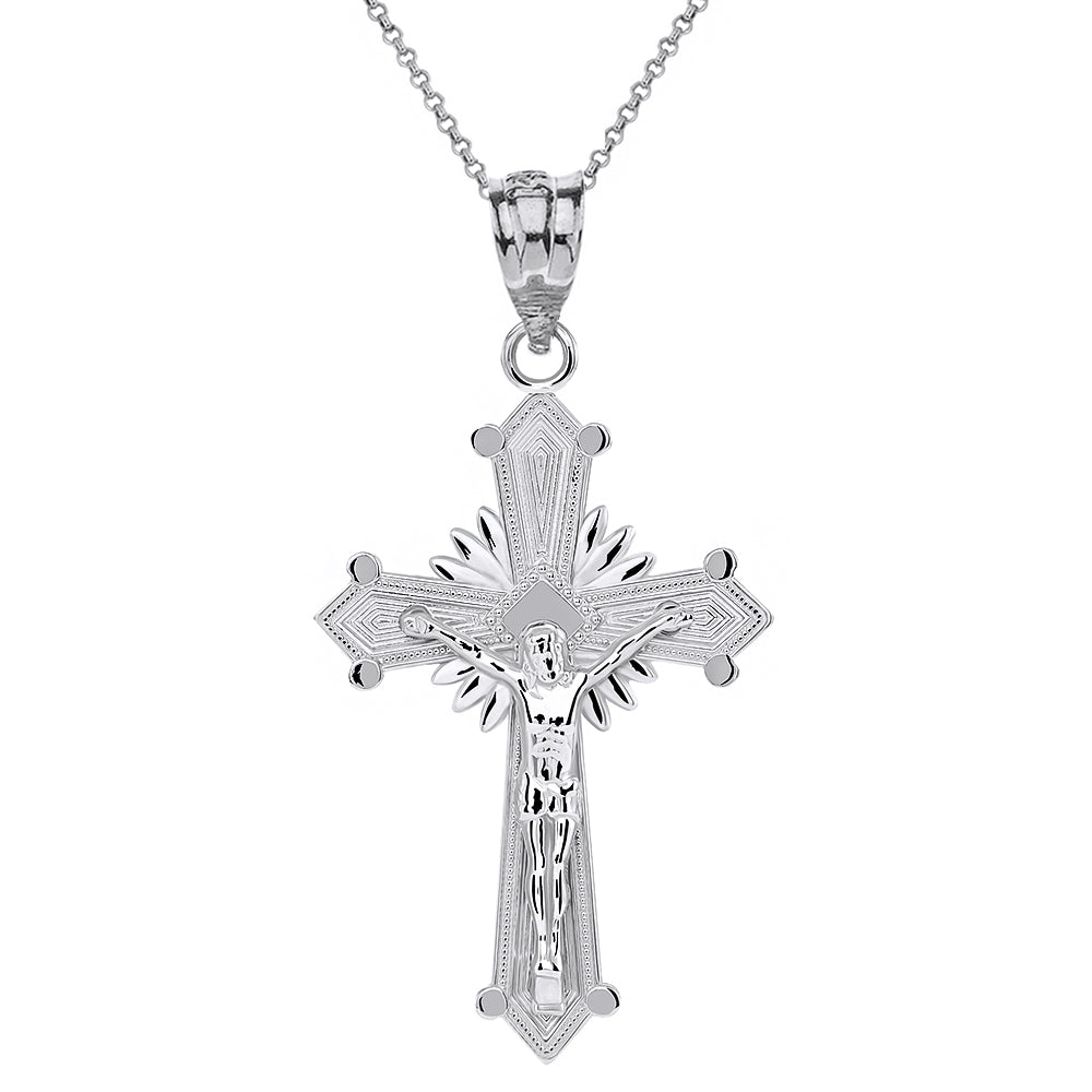 Solid Gold Passion Crucifix with Halo Pendant Necklace, view 4