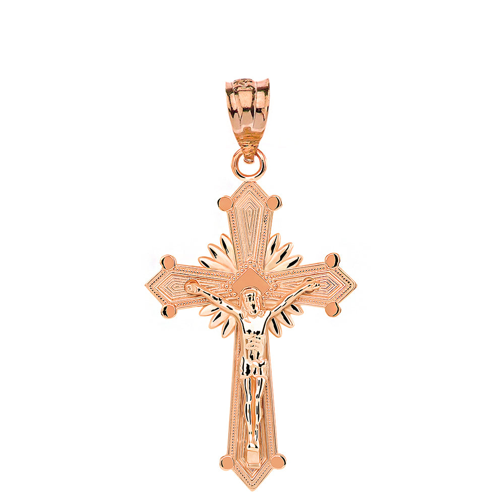 Solid Gold Passion Crucifix with Halo Pendant Necklace, view 6