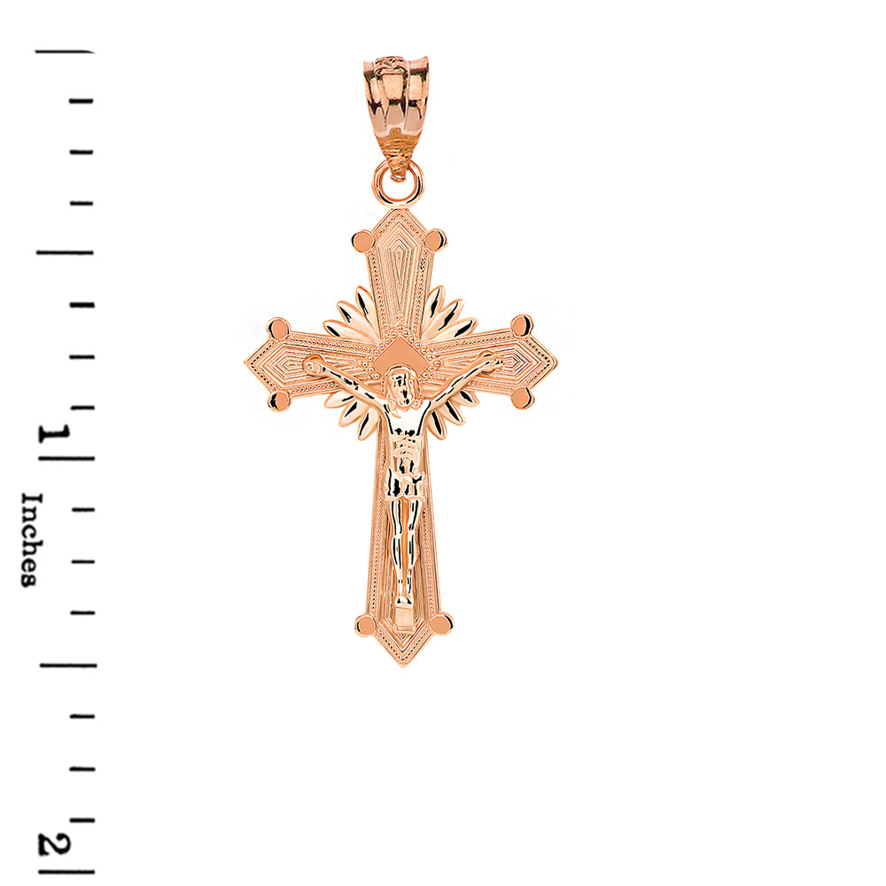 Solid Gold Passion Crucifix with Halo Pendant Necklace, view 7