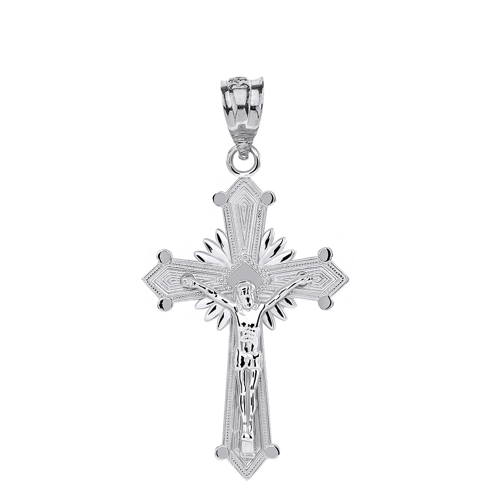 Solid Gold Passion Crucifix with Halo Pendant Necklace, view 8