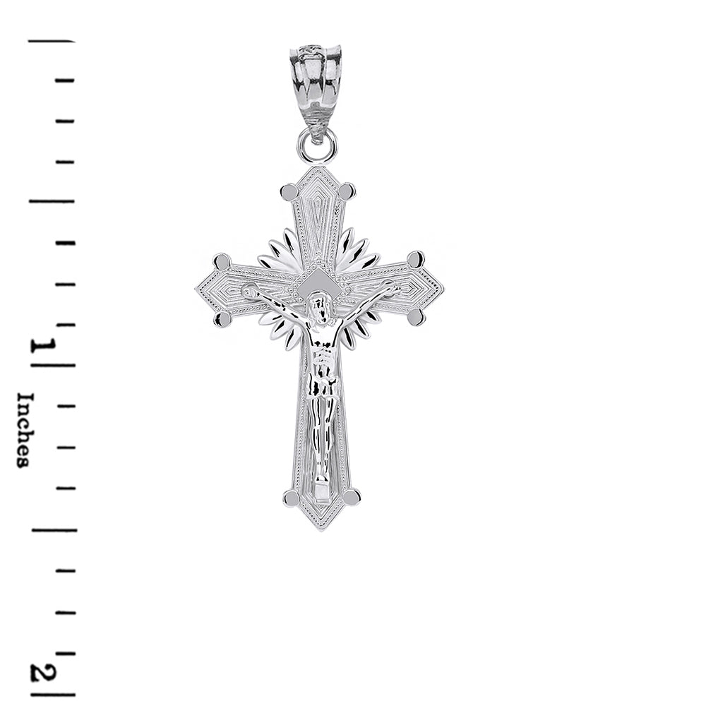 Solid Gold Passion Crucifix with Halo Pendant Necklace, view 9