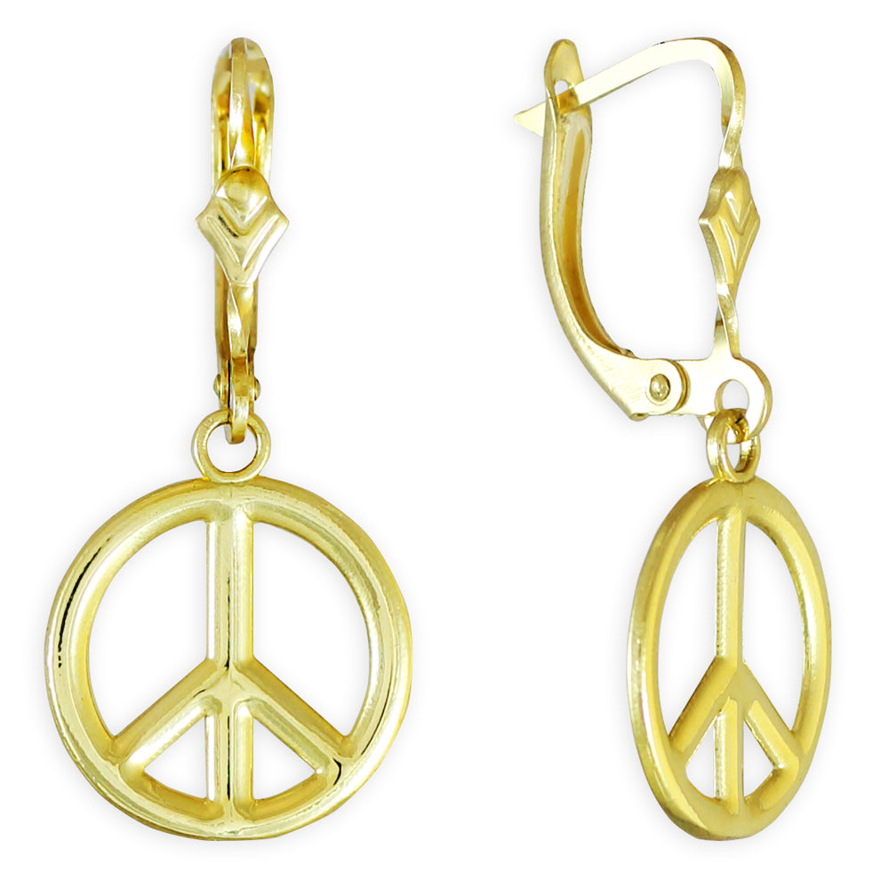 Solid Gold Peace Symbol Earrings