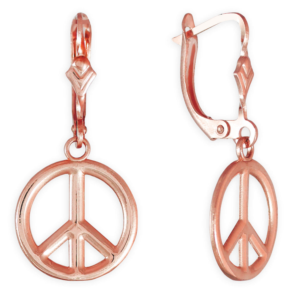 Solid Gold Peace Symbol Earrings, view 2
