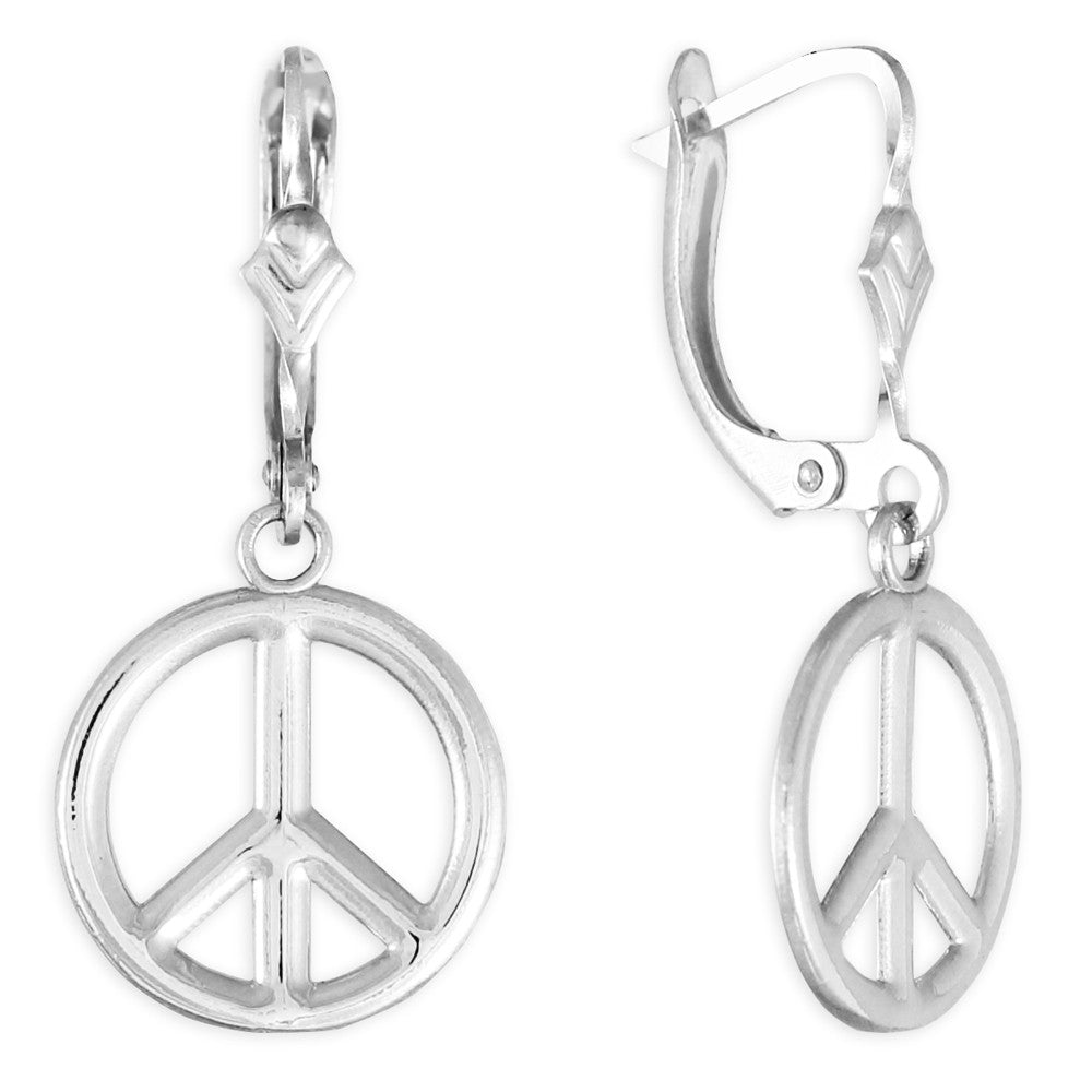 Solid Gold Peace Symbol Earrings, view 3