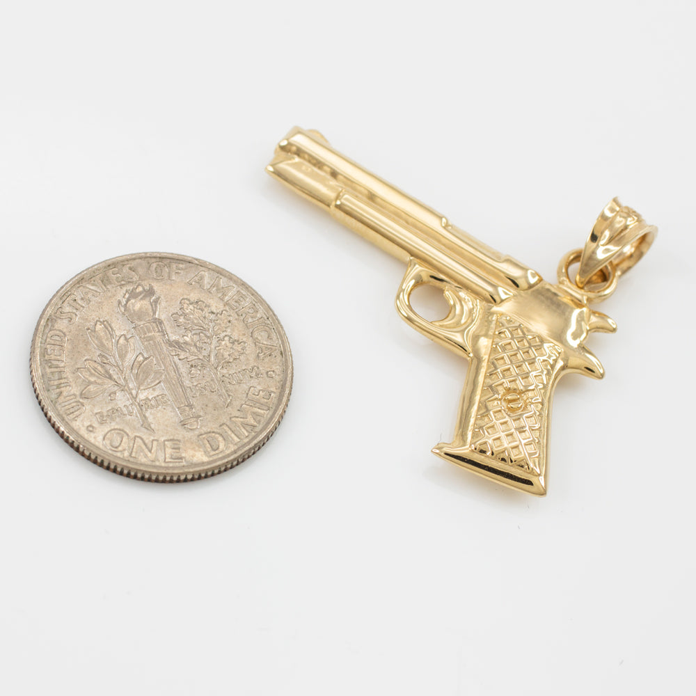 Solid Gold Pistol Gun Pendant Necklace, view 2