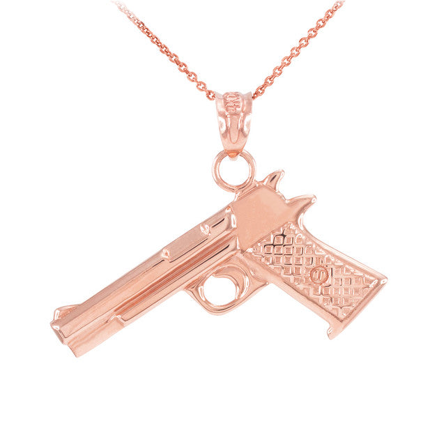 Solid Gold Pistol Gun Pendant Necklace, view 3