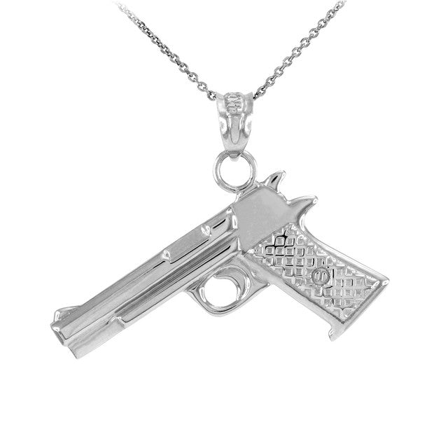 Solid Gold Pistol Gun Pendant Necklace, view 4