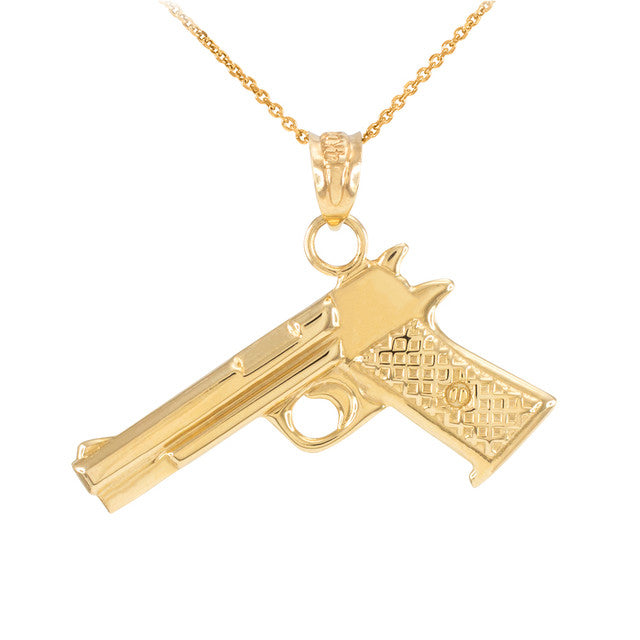 Solid Gold Pistol Gun Pendant Necklace, view 5