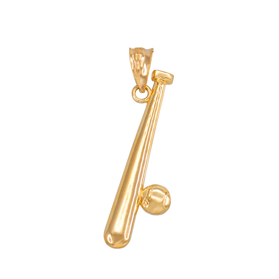 Solid Gold Polished Baseball and Bat Pendant Necklace, view 7