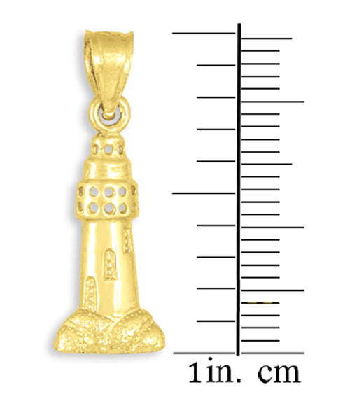 Solid Gold Polished Lighthouse Charm Pendant Necklace, view 5