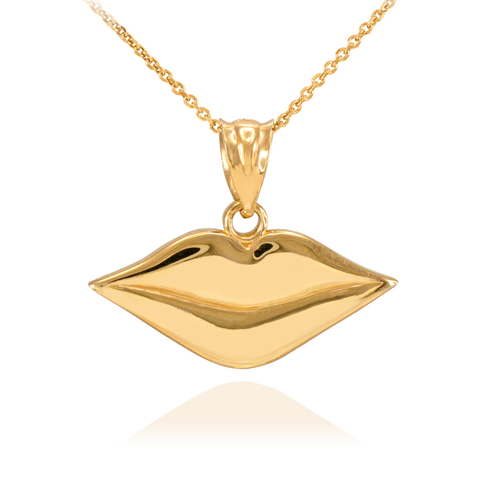 Solid Gold Polished Lips Charm Necklace